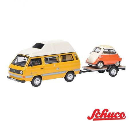 1/43 VW T3 "Joker" camping bus with trailer and BMW Isetta