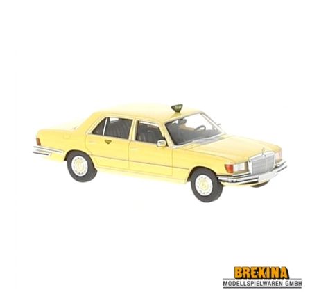 1/87 BREKINA Mercedes 450 SEL (W116), vledo žltá, Taxa (DK)