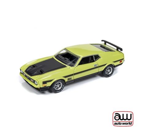 1/64 1972 Ford Mustang Mach 1 žltá/čierne pruhy (AUTO WORLD)