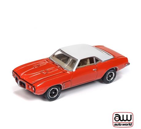 1/64 1969 Pontiac Firebird, oranžová/biela strecha (AUTO WORLD)