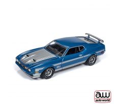 1/64 1972 Ford Mustang Mach 1 modrá/strieborné pruhy (AUTO WORLD)