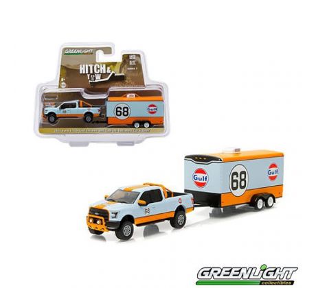 1/64 2015 Ford F-150 Gulf Oil #68 and Gulf Oil Enclosed Car Hauler