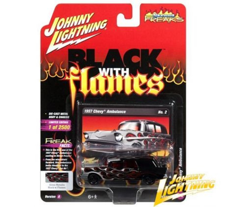 1/64 1957 Chevrolet Ambulance, (Black Flames/Gloss Black/red Flames)